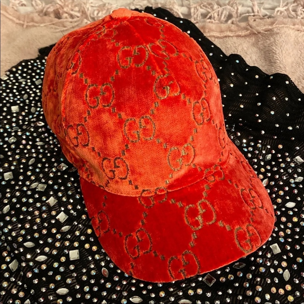 Gucci GG velvet monogram baseball cap.